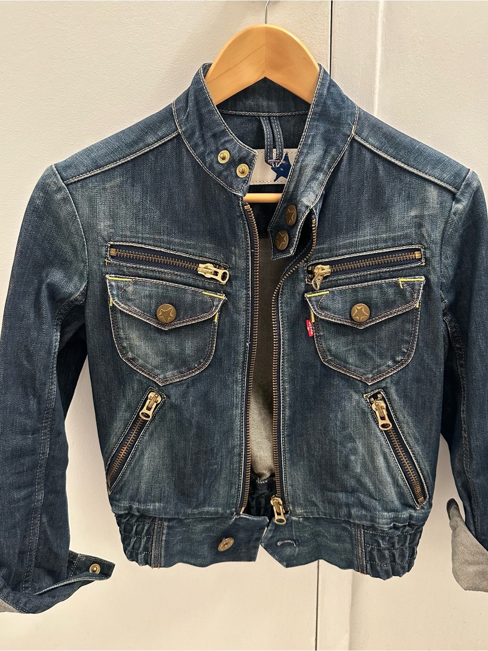 Vintage Levi’s Europe Y2K Denim Moto Biker Jacket Made in Croatia Size XS